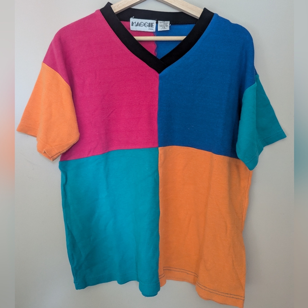 VINTAGE Unique Oversized Colour Block Cotton Tee